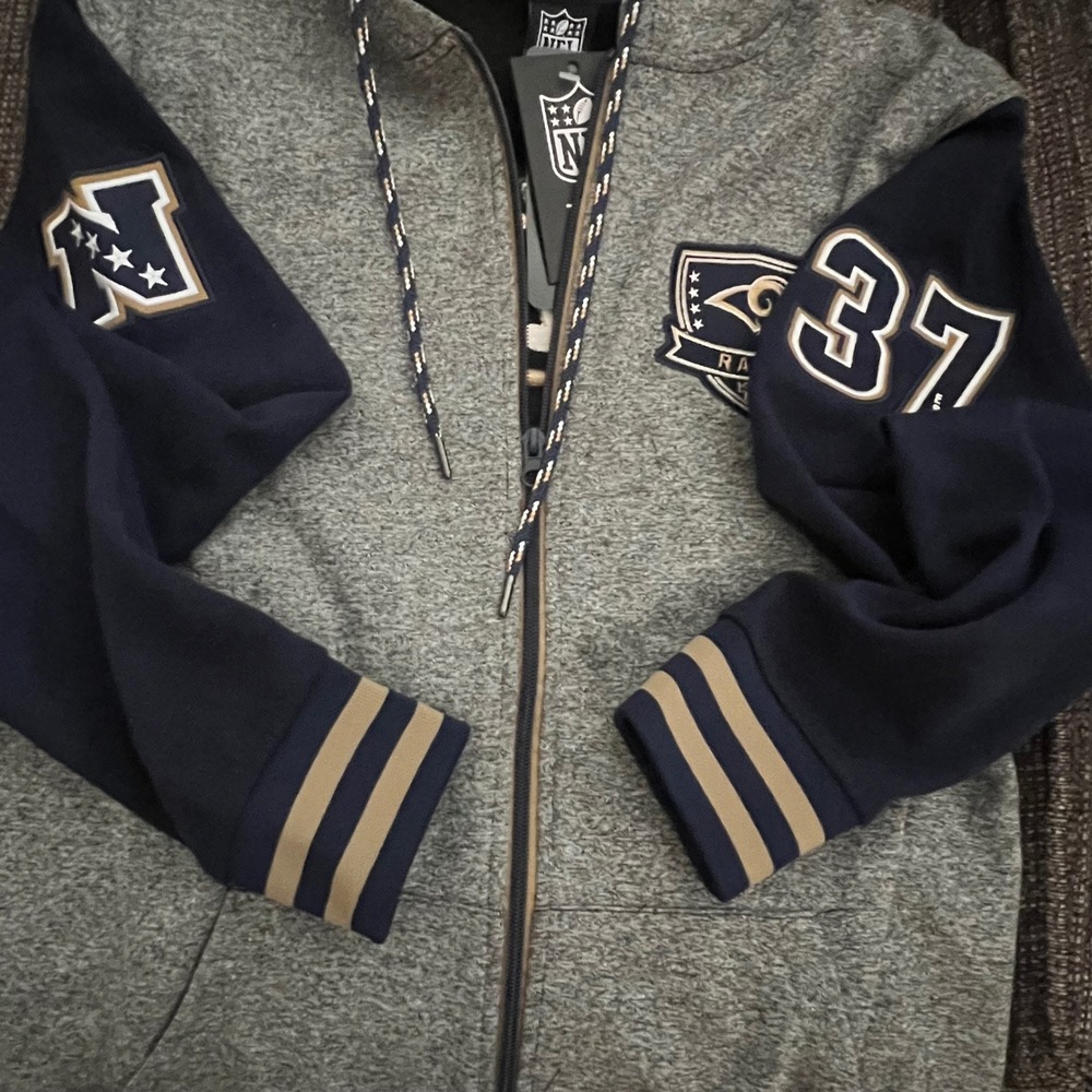 NFL Team Apparel NWT Los Angeles Rams Full Zip Hoodie Grey Navy Blue.Mens Medium - Picture 6 of 10